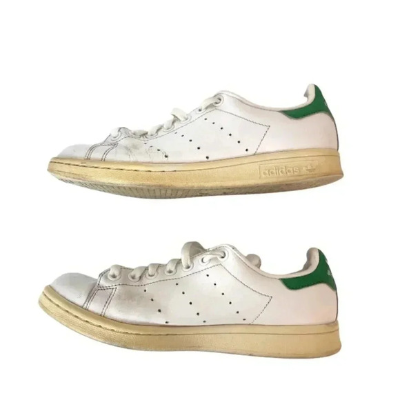 Womens Adidas Classic Stan Smith White Green Leather w/ Custom Laces Sz.7 - Picture 4 of 7